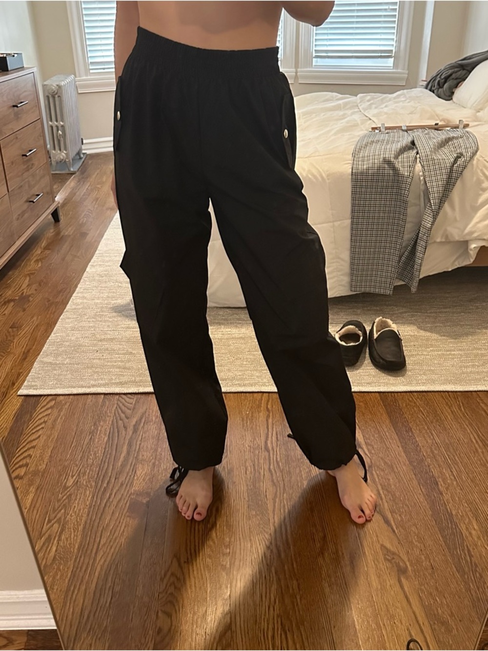 Isalis Black Nylon Drawstring Pants